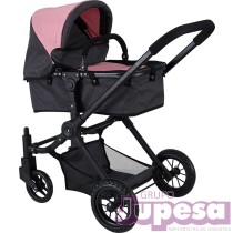 COCHE CAPOTA GRANDE NEGRO Y ROSA